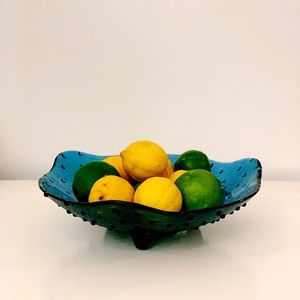 Vintage MCM Hobnail Navy Glass Footed Bowl